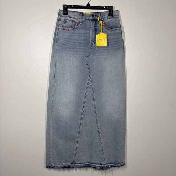 Circus NY Sam Edelman Size 26 Denim Jean Maxi Skirt Blue Calliope Back Slit NEW - Picture 1 of 15